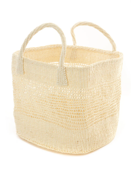 Natural Cream Lace Weave Square Sisal Basket from Kenya