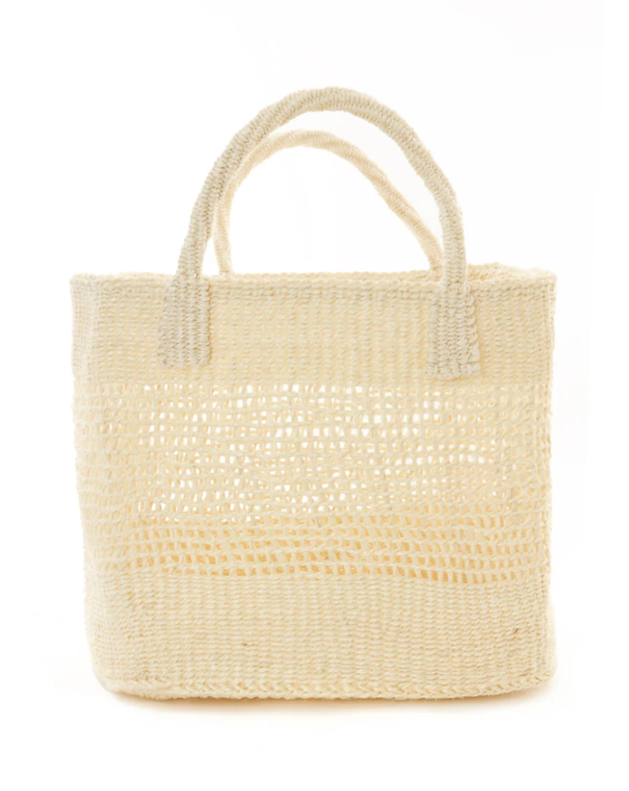 Natural Cream Lace Weave Square Sisal Basket from Kenya