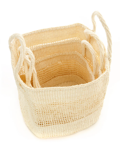 Natural Cream Lace Weave Square Sisal Basket from Kenya