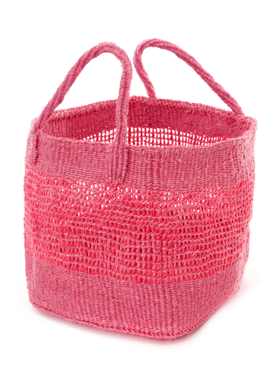 Pink Lace Weave Square Sisal Basket from Kenya