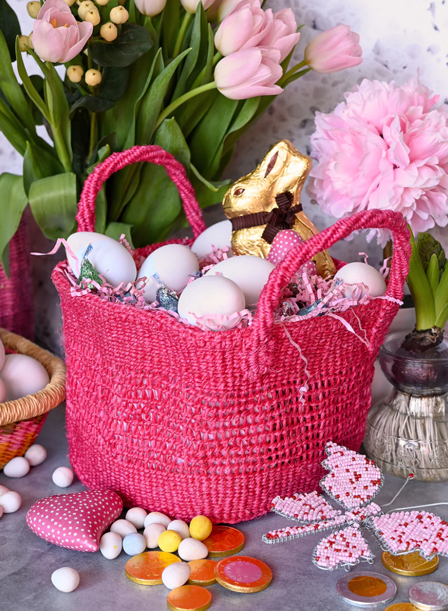 Pink Lace Weave Square Sisal Basket from Kenya