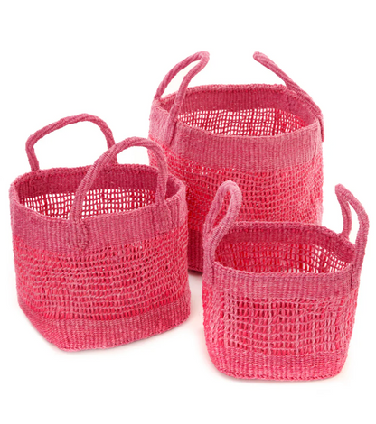 Pink Lace Weave Square Sisal Basket from Kenya
