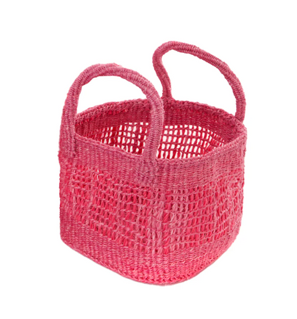 Pink Lace Weave Square Sisal Basket from Kenya