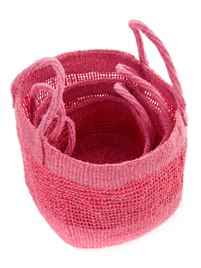 Pink Lace Weave Square Sisal Basket from Kenya