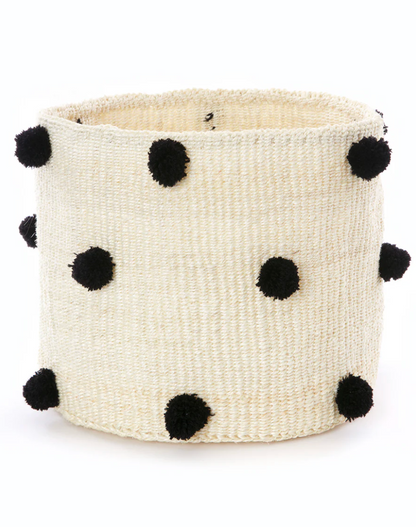 Natural Sisal Basket with Black PomPoms from Kenya