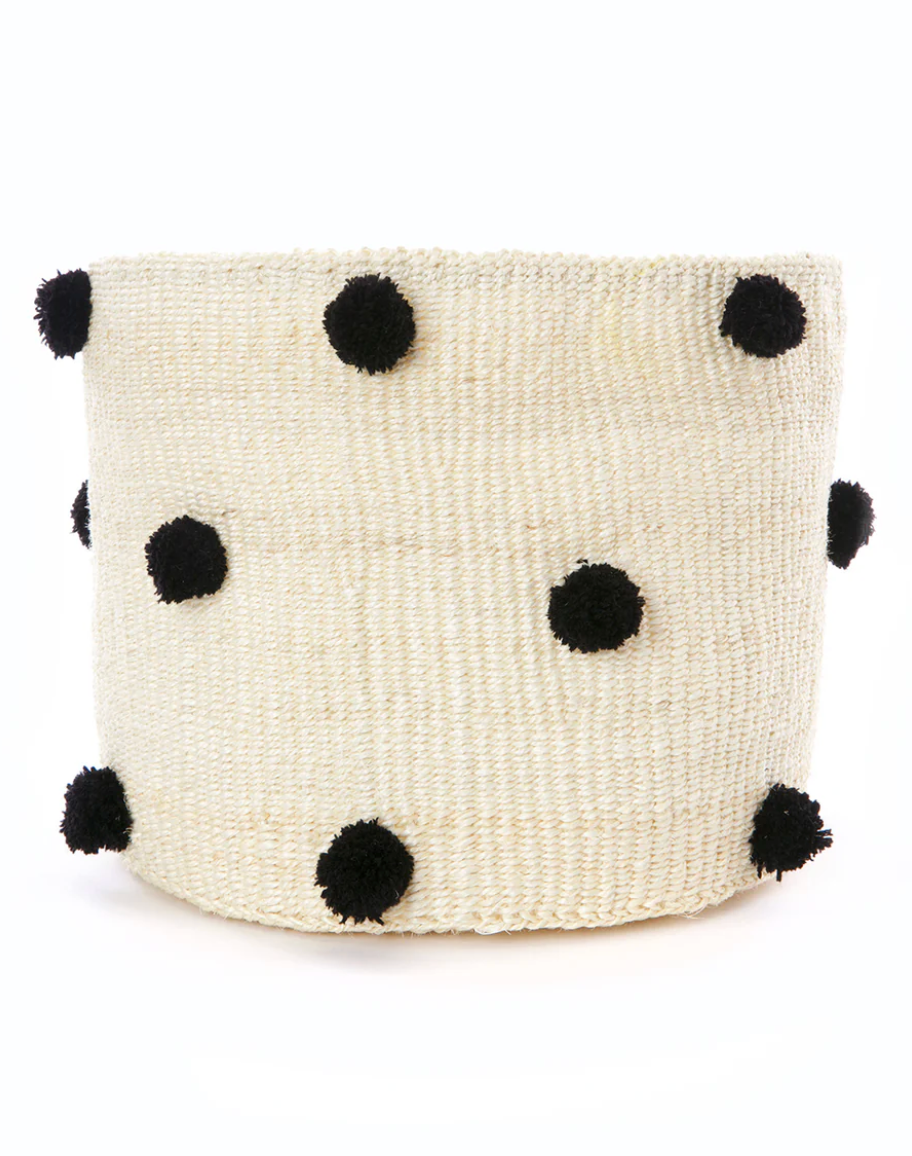 Natural Sisal Basket with Black PomPoms from Kenya