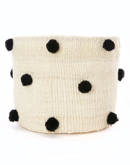 Natural Sisal Basket with Black PomPoms from Kenya