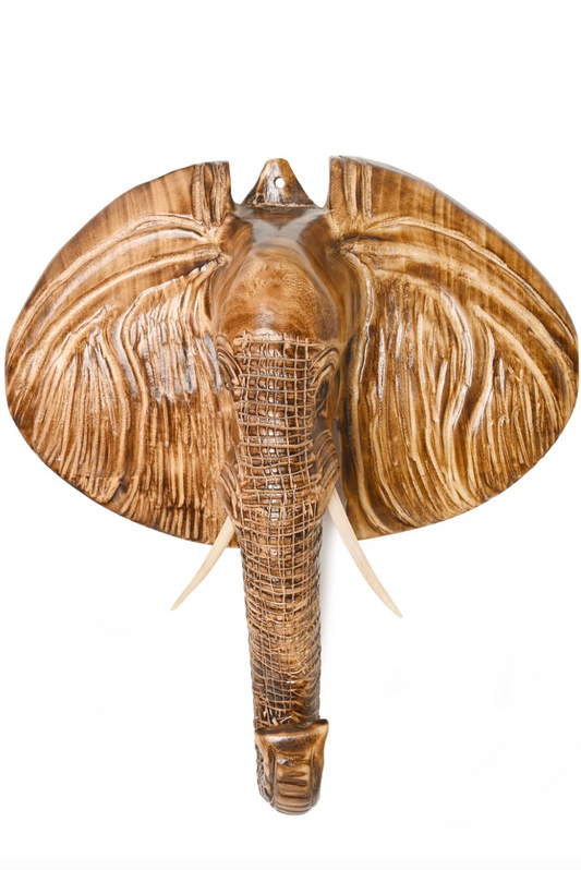 Jacaranda Elephant Wall Mask with Bone Tusks from Kenya