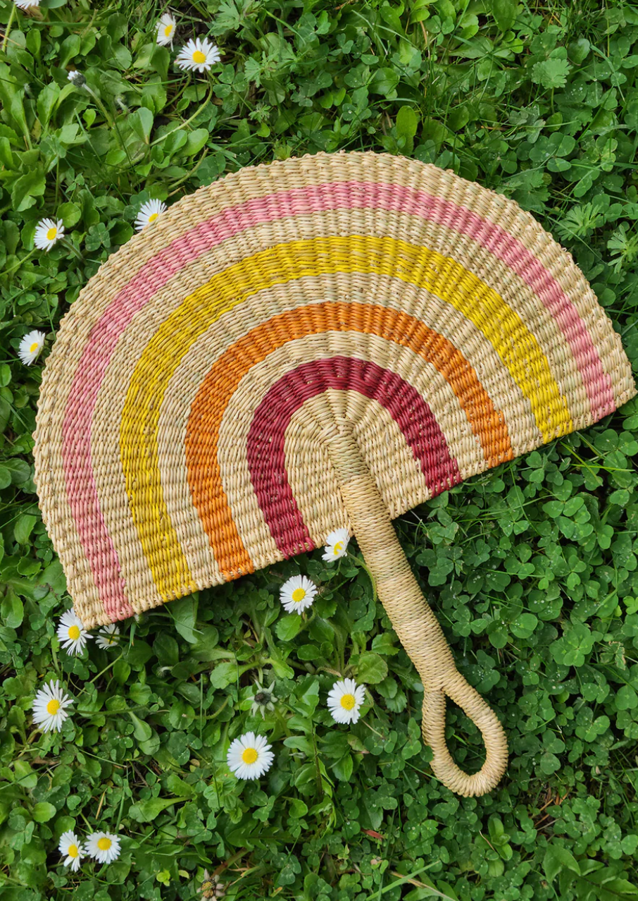 Sunset Half Moon Hand Fan from Ghana