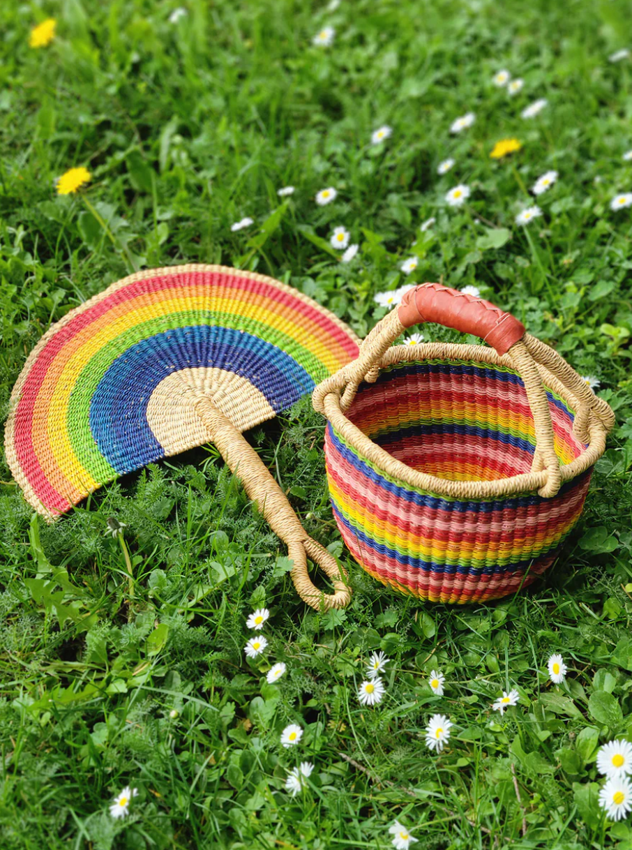 Rainbow Half Moon Hand Fan from Ghana