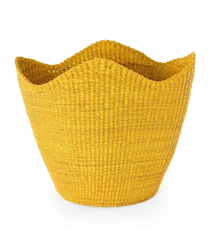 Yellow Elephant Grass Tulip Basket from Ghana
