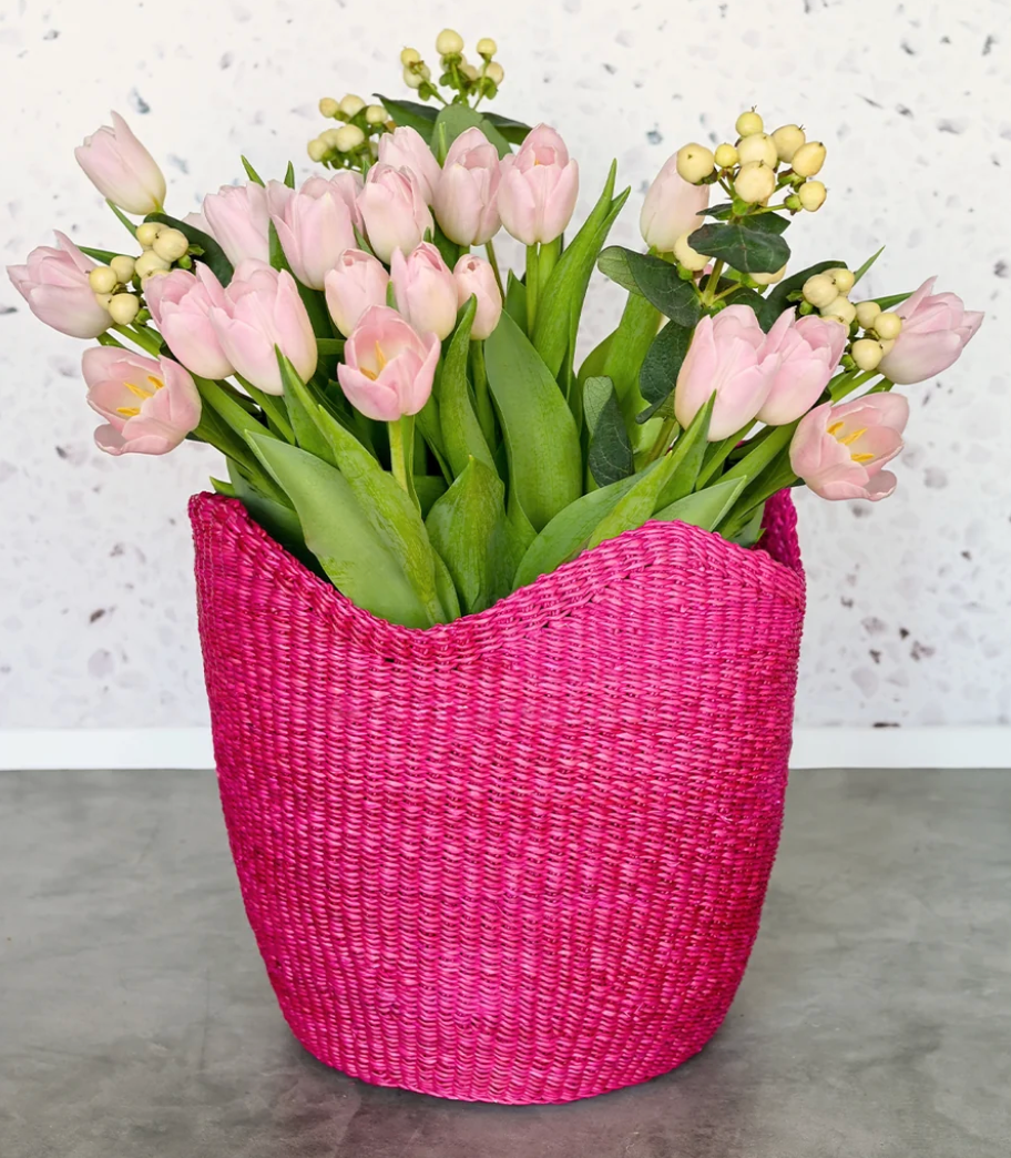 Pink Elephant Grass Tulip Basket from Ghana
