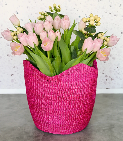 Pink Elephant Grass Tulip Basket from Ghana