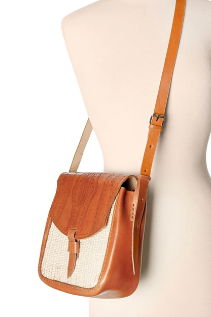 Natural Sisal and Leather Crossbody Bag from Kenya
