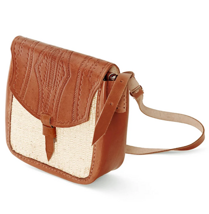 Natural Sisal and Leather Crossbody Bag from Kenya