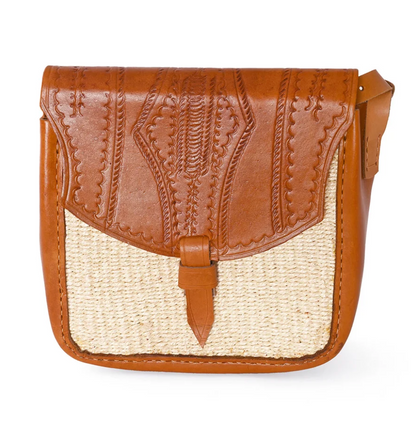 Natural Sisal and Leather Crossbody Bag from Kenya