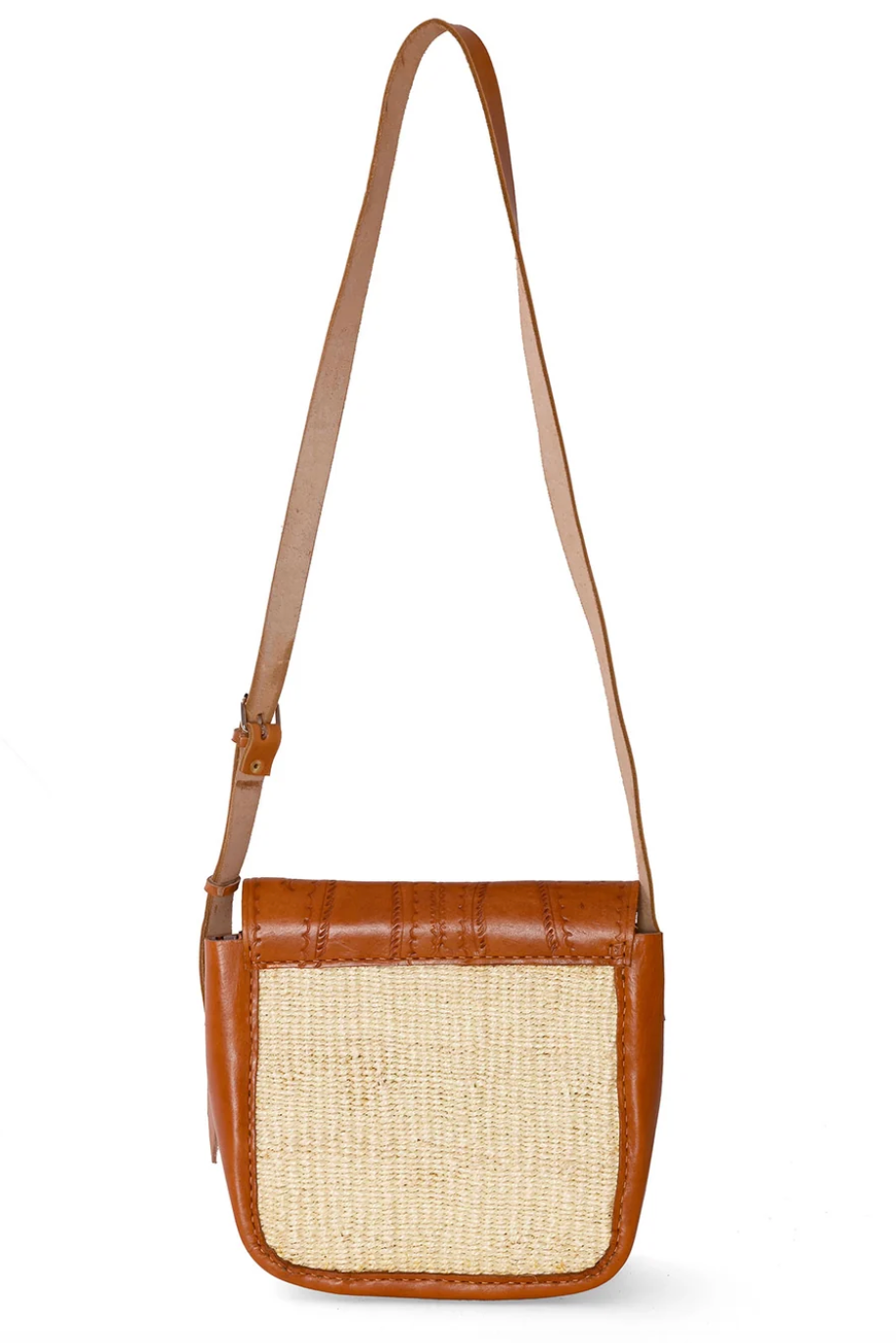 Natural Sisal and Leather Crossbody Bag from Kenya