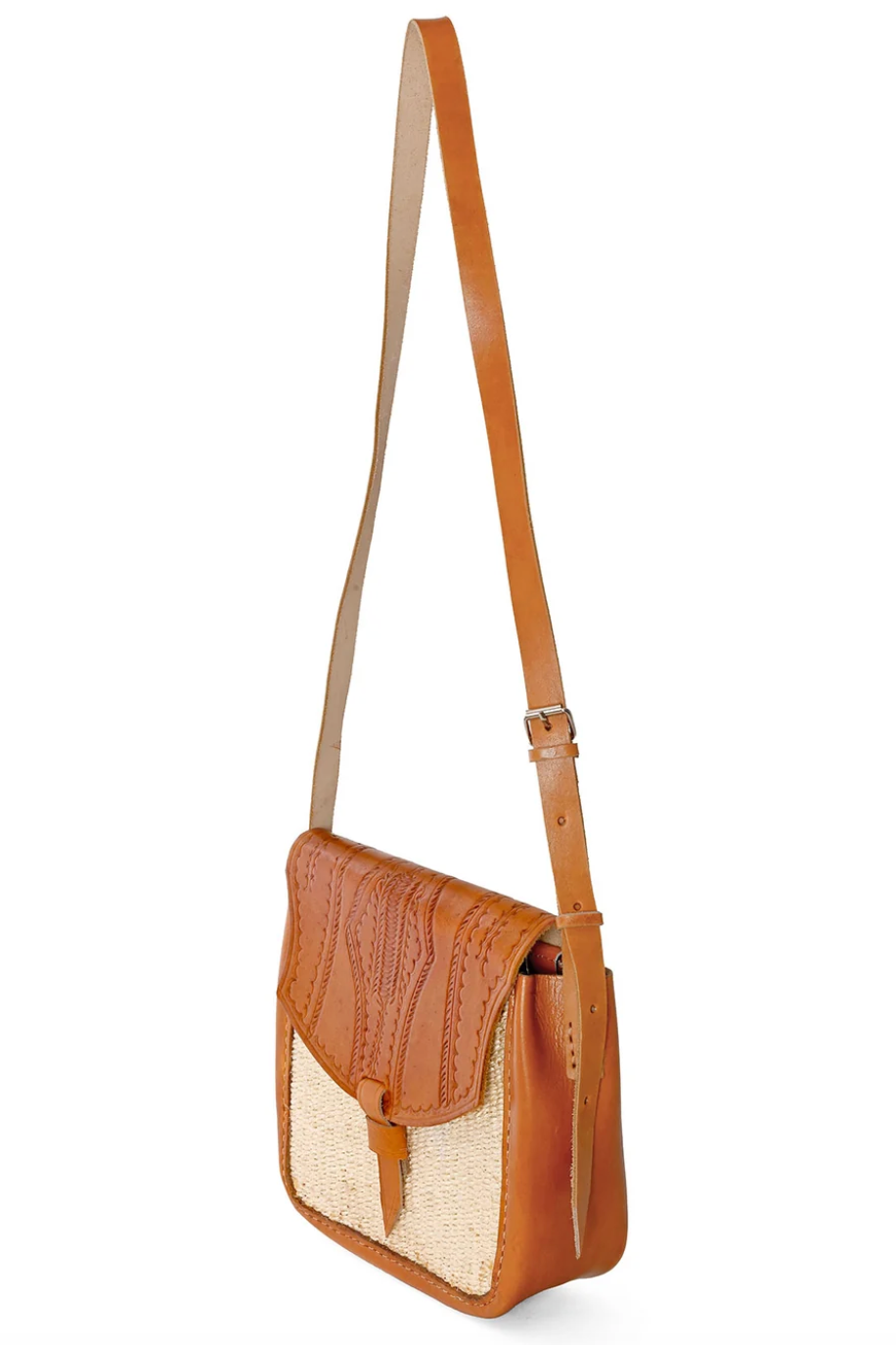Natural Sisal and Leather Crossbody Bag from Kenya