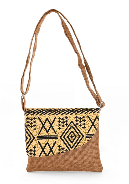African Print Crossbody Bag in Brown Jute from Kenya