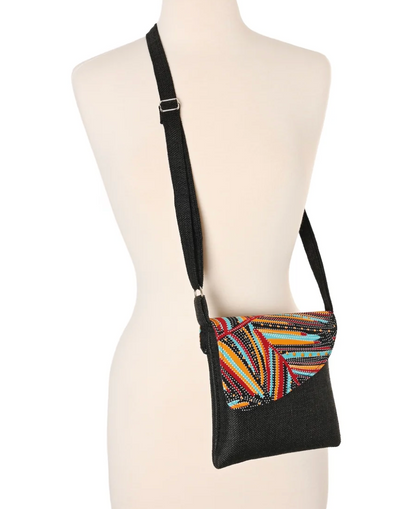 African Print Crossbody Bag in Black Jute from Kenya
