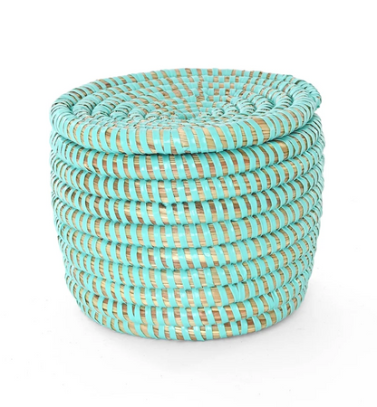 Mini Aqua Flat Top Trinket Basket from Senegal