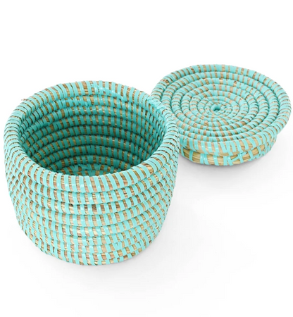 Mini Aqua Flat Top Trinket Basket from Senegal