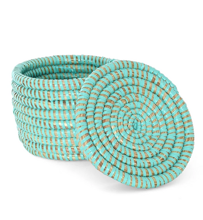 Mini Aqua Flat Top Trinket Basket from Senegal