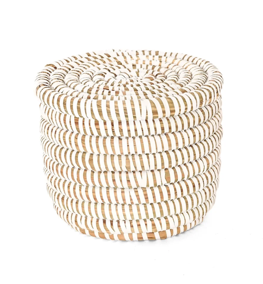 Mini White Flat Top Trinket Basket from Senegal