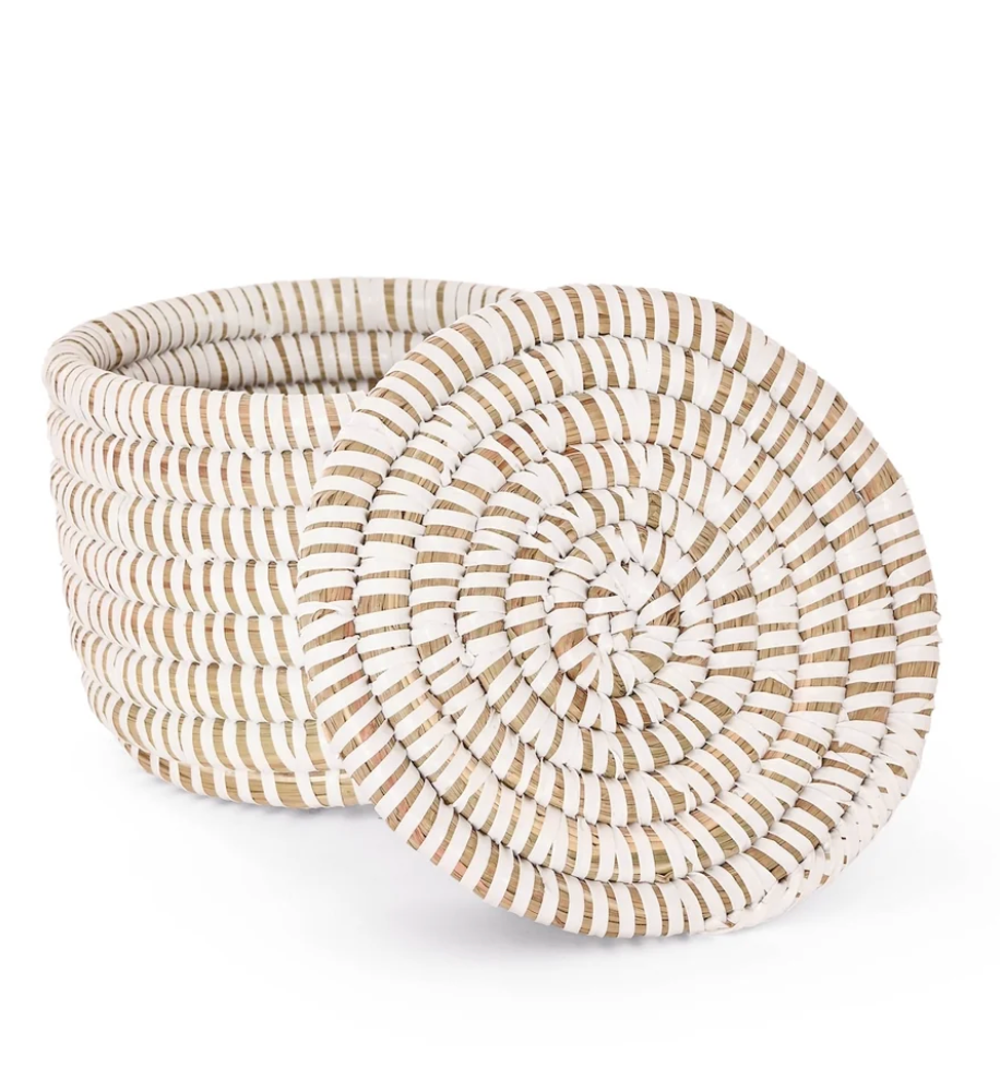 Mini White Flat Top Trinket Basket from Senegal