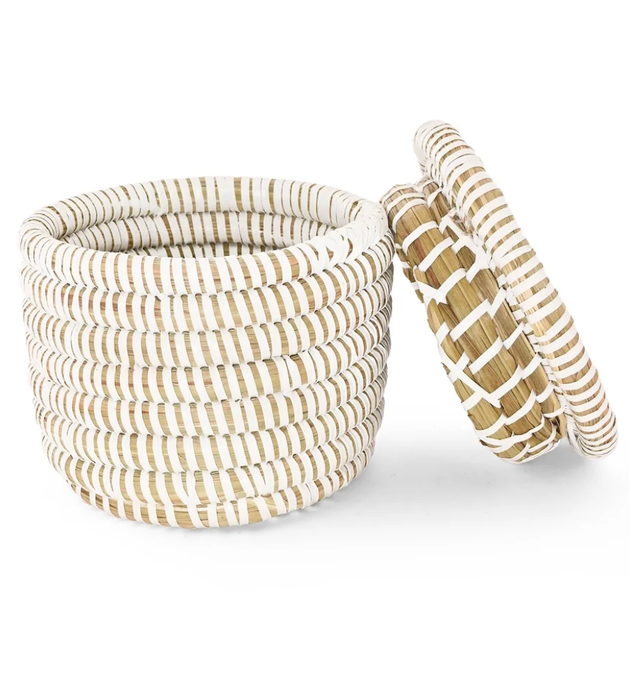 Mini White Flat Top Trinket Basket from Senegal