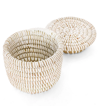 Mini White Flat Top Trinket Basket from Senegal