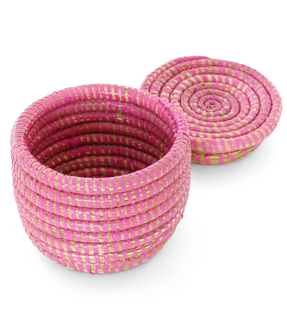 Mini Pink Flat Top Trinket Basket from Senegal