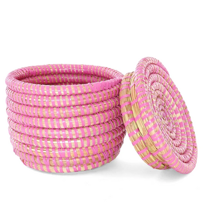 Mini Pink Flat Top Trinket Basket from Senegal