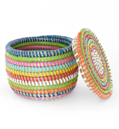 Mini Rainbow Flat Top Trinket Basket from Senegal