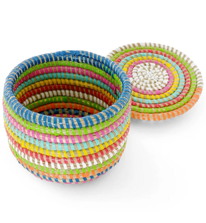 Mini Rainbow Flat Top Trinket Basket from Senegal