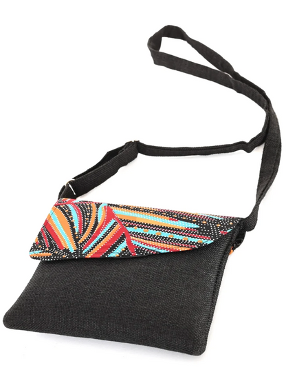 African Print Crossbody Bag in Black Jute from Kenya