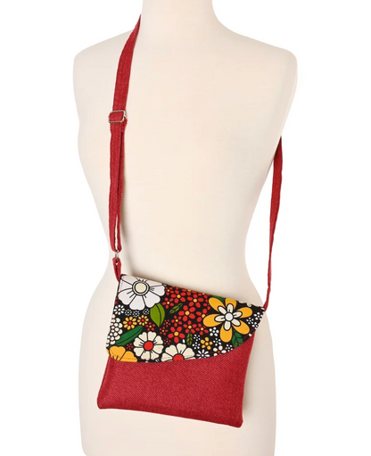African Print Crossbody Bag in Red Jute from Kenya