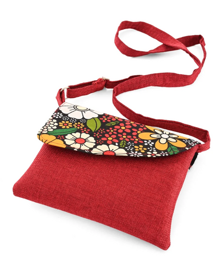 African Print Crossbody Bag in Red Jute from Kenya