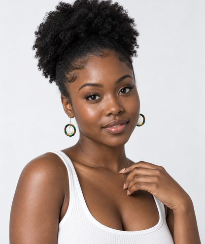 'Mala' Cowrie Shell Hoop Earrings in African Fabric