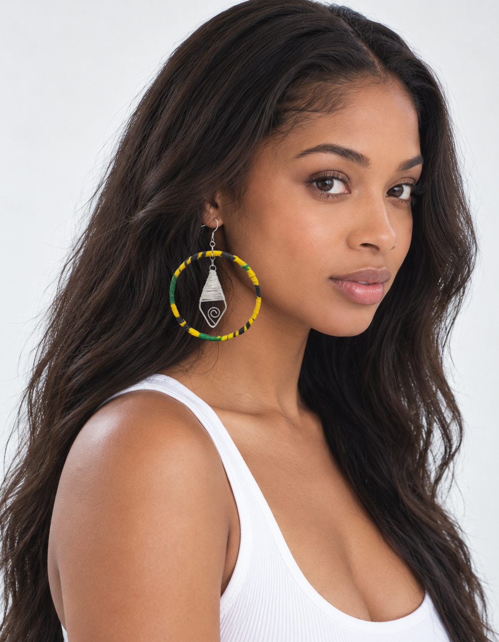'Sekayi' Kente Wrapped Hoop Earrings with Silver Pendant