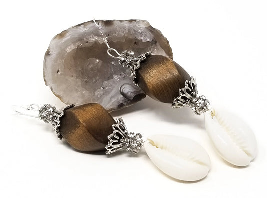 'Raeni' Cowrie Shell Earrings with Crystal Accents