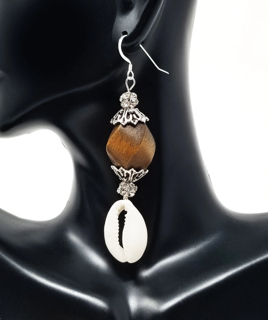 'Raeni' Cowrie Shell Earrings with Crystal Accents