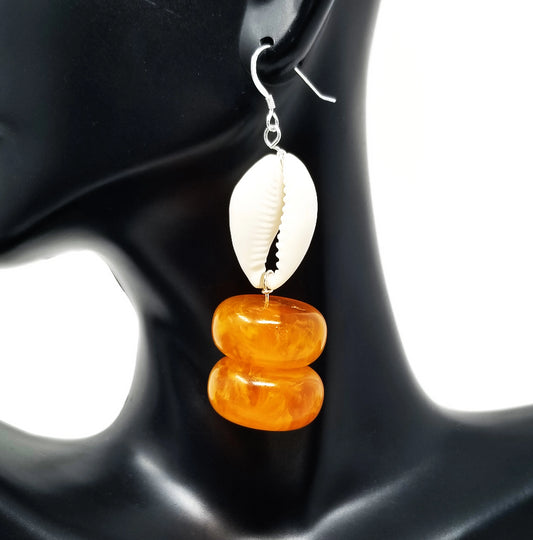 'Siyanda' Cowrie Shell Earrings with African Amber