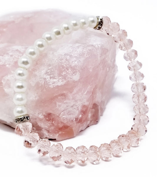 'Winta' Rose Quartz Bracelet with Glass Pearls