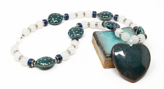 'Hisia' Jasper Pendant Mood Necklace in White Quartz