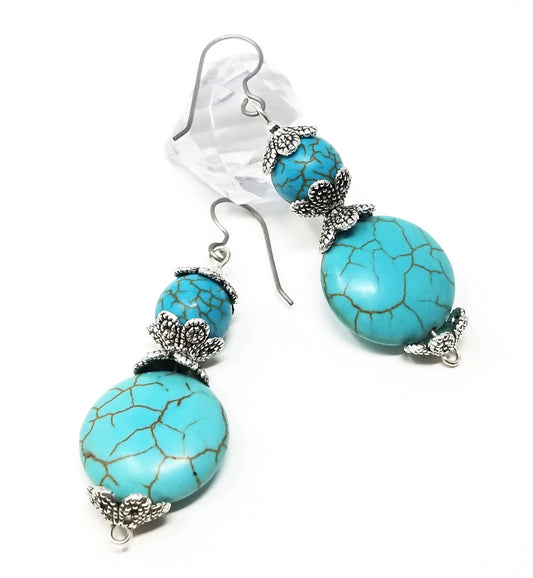 'Shwari' Turquoise-dyed Howlite Earrings