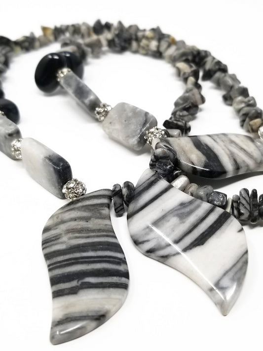 'Milia' Zebra Jasper Pendant Necklace with Black Onyx
